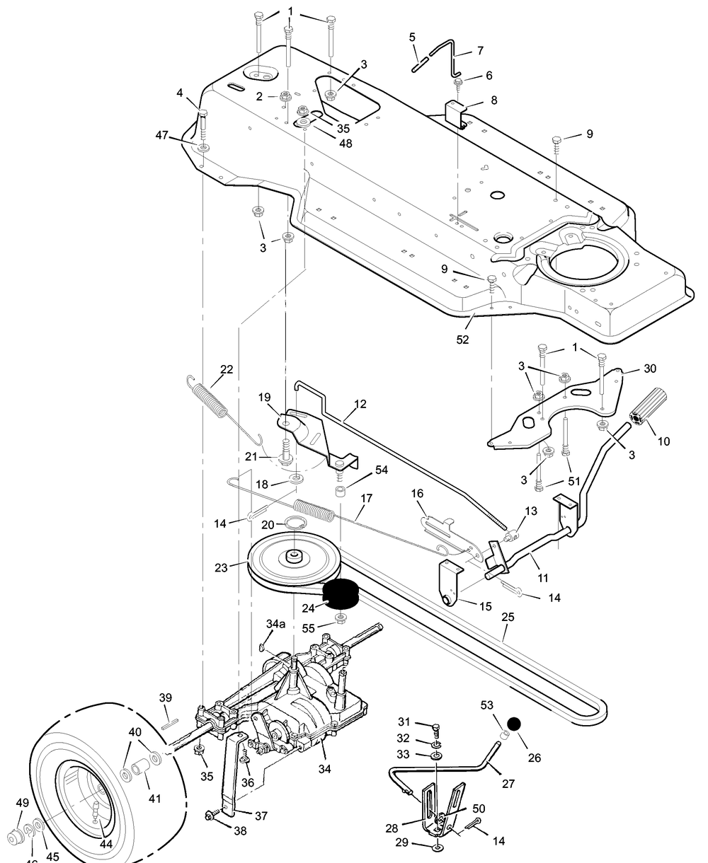 Motion Drive Diagram and Parts List for 387000X00A 2003 Briggs and Stratton Lawn Tractor